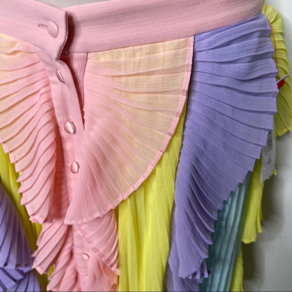 Pastel Multi-Color Pleated Ruffle Maxi Skirt - Picture 5 of 8